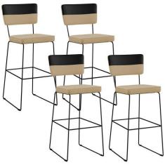 Imagem de Kit 04 Banquetas Altas Sala De Jantar Allana L02 Faixa Corano Preto Li