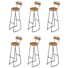 Imagem de Kit 06 Banqueta Alta Com Encosto Aurum Peroba Preto Cozinha Sala Jantar DHom