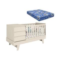 Imagem de Berço Americano Multifuncional 4 Em 1 Prince Areia Fosco Com Colchão - Reller