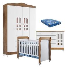 Imagem de Quarto de Bebê New Selena 4 Portas com Cômoda Gran Selena e Berço Mire