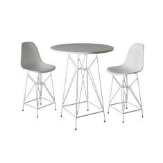 Imagem de Jogo Mesa Bistrô Eames Eiffel Branca 60cm 2 Banquetas Branca Base Ferr