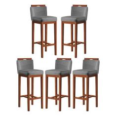 Imagem de Kit 5 Banquetas Média para Bancada Gourmet 38x92 Cm Líbia Madeira Maci