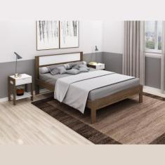 Imagem de Cama De Casal Grande 196 Cm Com Cabeceira Quarto Adulto Nogal Marrom M