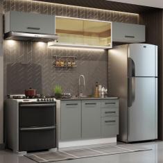 Imagem de Cozinha Compacta Madesa Agata 280003 com Armário e Balcão (Sem Tampo) - Branco/Cinza