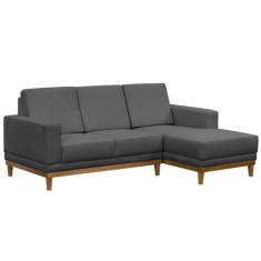 Imagem de Sofá Kayrós 200cm 3 Lugares Com Chaise D05 Suede Cinza - Mpozenato