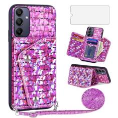 Imagem de Asuwish Capa de telefone para Samsung Galaxy A15 5G/4G capa carteira com protetor de tela de vidro temperado e suporte para cartão de crédito couro brilhante acessórios para celular A 15 G5 15A