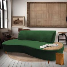 Imagem de Sofá Curvo Living Premium 3 Lugares Suede Verde Musgo Com Apoio Lateral MDF Rústico - Ahazzo Móveis