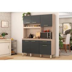 Imagem de Cozinha Compacta Kit Álamo c/ 6 Portas e 1 Gaveta 160cm Avena/Grafito - Demóbile