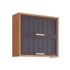 Imagem de Armário Aéreo p/ Cozinha Estela c/2 Portas Basculantes Ripada 80 cm Freijo/Titanium - MGM