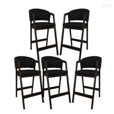 Imagem de Kit 5 Banquetas Alta com Encosto Ravena Madeira Maciça Maciça Capuccino Sintético Preto CCS
