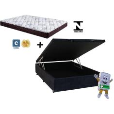 Imagem de Cama Baú Casal Preto Suede + Colchão Espuma D28 138x188x12