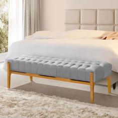 Imagem de Recamier Base Em Madeira Puerto 1,50m Capitonê Linho Cinza