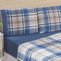 Imagem de Jogo De Cama Lençol Real Casal Queen Micro Percal 200 Fios 04 Peças Titânio Azul