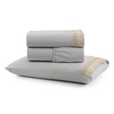 Imagem de Jogo De Lençol Solteiro Suavitec Com Grippir 3 Peças - Cinza - Casa Sh