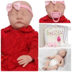 Imagem de Boneca Reborn Recém Nascida Carequinha Com Vários Acessórios - Cegonha