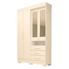 Imagem de Guarda Roupa Solteiro Com Espelho 4 Portas 100% Mdf Débora Branco - Ac