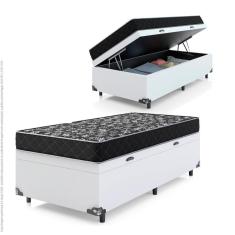 Imagem de Cama Box Baú Solteiro + Colchão Espuma D20 - 56x88x188cm - Couro Branco