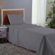 Imagem de Jogo De Cama Solteiro 3 Pç Lençol + Fronha 400 Fios Cinza - Bordando E