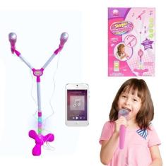Imagem de Microfone Para Criança Infantil Com Pedestal Rosa Toca Mp3 - Bs7 Compr