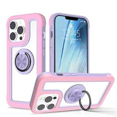 Imagem de 360 Capa protetora de telefone de camada dupla de corpo inteiro para iPhone 13 12 11 14 Pro Max XS 7 8 Plus Capa transparente com suporte para anel de dedo, rosa roxo, para iphone 13ProMax