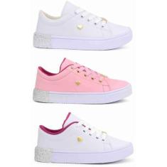 Imagem de Kit Três Tênis Casual Versátil Infantil Feminino Confortável Alta Qual