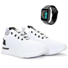 Imagem de Kit Tênis Academia Masculino Branco Esportivo Caminhada Olimp BF Shoes + Smartwatch D20…