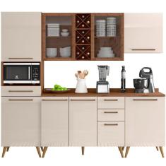 Imagem de Armário de Cozinha Zanzini Favorita 5 peças com vidro e 8 portas 3 gavetas Natura OFF White TX