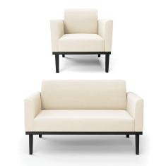 Imagem de Sofá Namoradeira Com Poltrona Base De Madeira Fixa Preto Marisa Veludo D03 - D`Rossi Bege