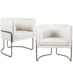 Imagem de Kit 02 Poltronas Decorativas Fixa Base de Aço Bronze Betina D02 Linho Creme A-48 - Lyam Decor