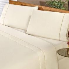 Imagem de Jogo De Lençol Casal Padrão 3 Peças Palha 100% Algodão Percal 200 Fios