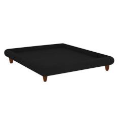 Imagem de Cama Casal Japonesa 156cm Pés Madeira Haru Veludo Preto - Sallar Home