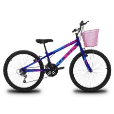 Imagem de Bicicleta Infantil para Menina Aro 24 com 18 Marchas KOG Azul Signos e Rosa