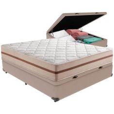 Imagem de Cama Box Baú Bege e Colchão Classic 26 cm Molas ensacadas Casal Anjos