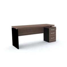 Imagem de Mesa Pé Painel com Gaveteiro 3 Gavetas PE40 em MDP 164 x 60 cm Cor Walnut Base Preta