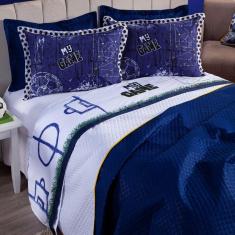 Imagem de Jogo De Cama Futebol Branco Queen 4 Pçs Micropercal 180 Fios