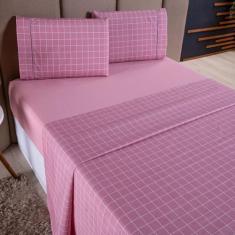 Imagem de Jogo De Cama Refúgio Solteiro Percal 100% Algodão Luxo 3 Pçs Grid Rosa