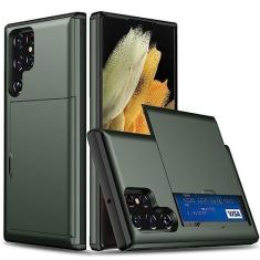 Imagem de Capa de telefone à prova de choque 2 em 1 para Samsung Galaxy S23 S22 S21 Ultra S20 FE S10 Note 10 20 Plus Slot para cartão deslizante Capa carteira, verde, para S23 Ultra