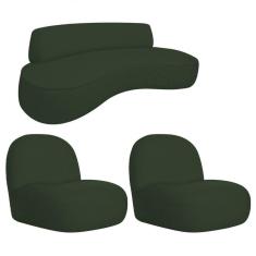 Imagem de Sofá Curvo 140cm 2 Lugares E 2 Poltrona Amsterdã Linho - Adj Decor Cor Verde