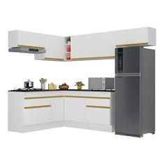 Imagem de Armário de Cozinha Completa de Canto com Rodapé Veneza Multimóveis V2104 Branco/dourado