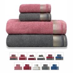 Imagem de Jogo De Toalhas Gigante 4 Peças 380g-m2 100% Algodão Sublime - Rosa Crochê + Gris