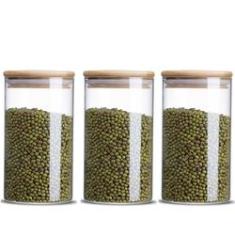 Imagem de Kit 3 Potes De Vidro Tampa De Bambu Para Mantimentos 1000ML