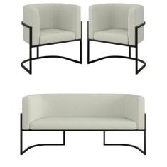 Imagem de Kit Sofá 2 Lugares + 2 Poltronas Bouclê para Recepção Preto - B Balaqu