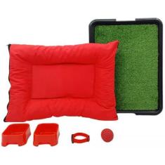 Imagem de Kit Cachorro Gato Cama Caminha Futon Sanitário Grama Sintética Pequeno
