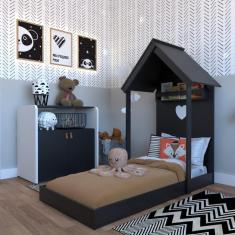 Imagem de Quarto Infantil com Cama e Armário Espresso Móveis Preto