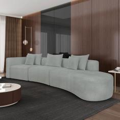 Imagem de Sofá Curvo Decorativo Kimiko 427Cm 5 Lugares Sala de Estar com Chaise Bouclê Cinza G52 - Gran Belo