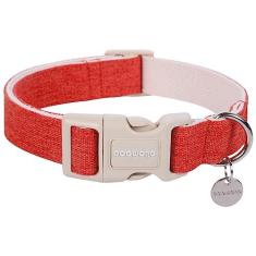 Imagem de DOGWONG Coleira de algodão cânhamo para cães, resistente laranja, durável, tecido natural macio, coleira para cães de estimação fofa, colar de outono para cães pequenos, médios e grandes