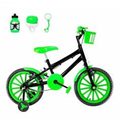 Imagem de Bicicleta Infantil Masculina Aro 16 Nylon + Kit Passeio Preta e Verde