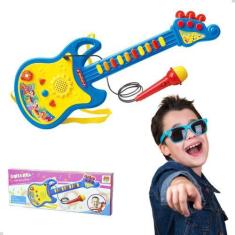 Imagem de Guitarra Infantil Brinquedo Microfone Luzes Músicas Bebês - Dm Toys
