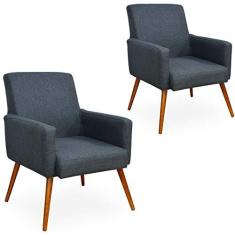 Imagem de Kit 02 Poltronas Decorativas Para Sala de Estar Maria W01 Linho Chumbo - Lyam Decor