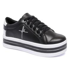 Imagem de Tênis Liso Plataforma Feminina Com Bordado Cadarço e Bico Redondo-Feminino